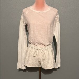 PJ Salvage Crocet Lace and the softest cotton lined sleeper shorts and tee set